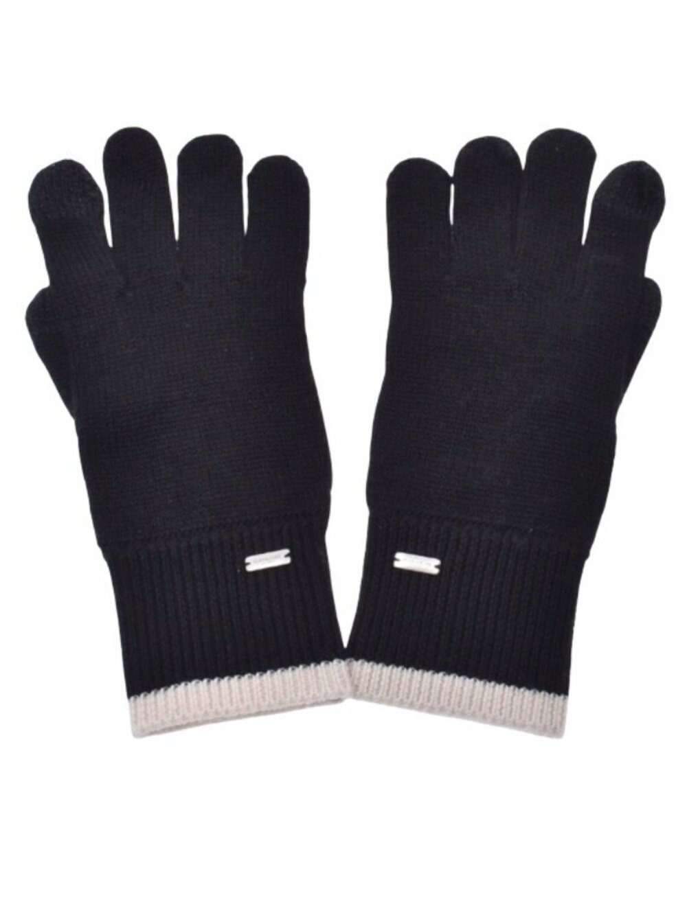 Coach F76490 Color blocked Knit Tech Gloves, Cream/Black